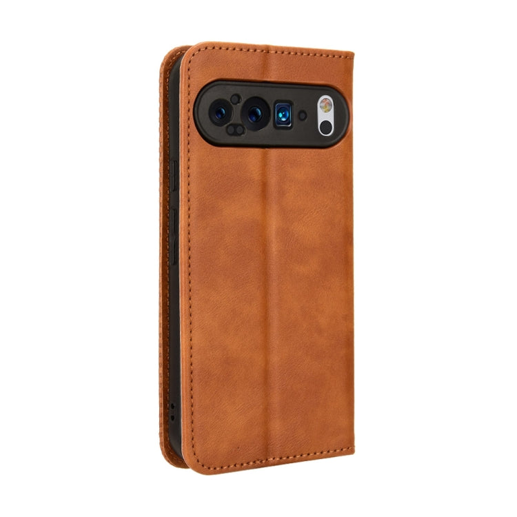 For Google Pixel 9 Magnetic Buckle Retro Texture Leather Phone Case(Brown)
