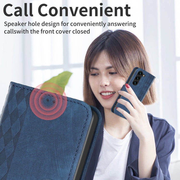 For Samsung Galaxy S24 5G Plaid Embossed Leather Phone Case(Blue)