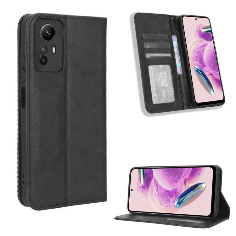 For Xiaomi Redmi Note 12S 4G Magnetic Buckle Retro Texture Leather Phone Case(Black)