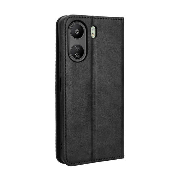 For Xiaomi Redmi 13C 4G / Poco C65 4G Magnetic Buckle Retro Texture Leather Phone Case(Black)