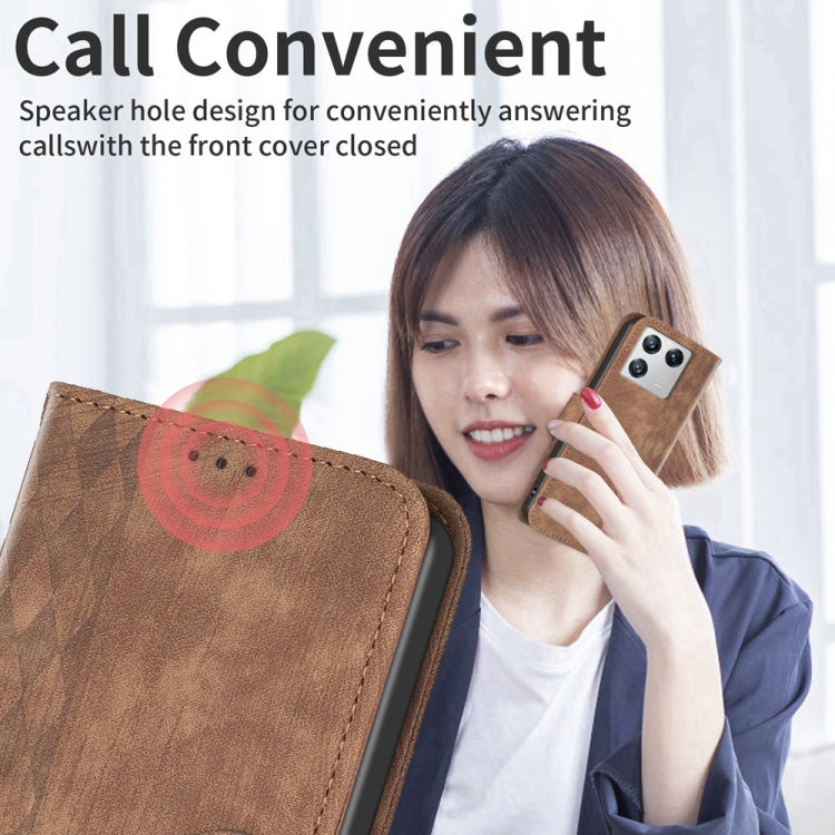 For Xiaomi 13 Plaid Embossed Leather Phone Case(Brown)