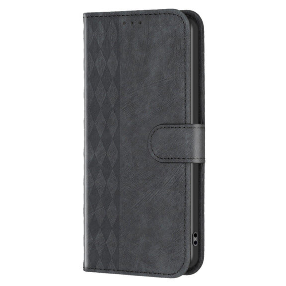 For Xiaomi Redmi Note 9 Plaid Embossed Leather Phone Case(Black)