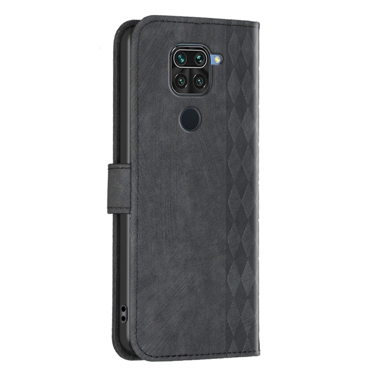 For Xiaomi Redmi Note 9 Plaid Embossed Leather Phone Case(Black)