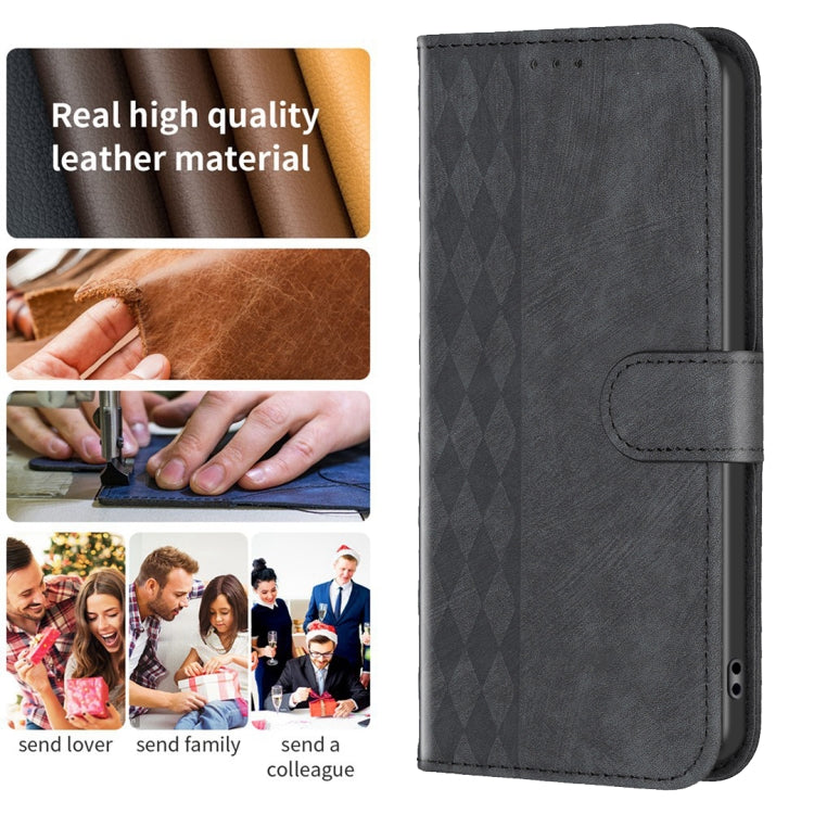 For Xiaomi Redmi Note 13 Pro+ 5G Plaid Embossed Leather Phone Case(Black)