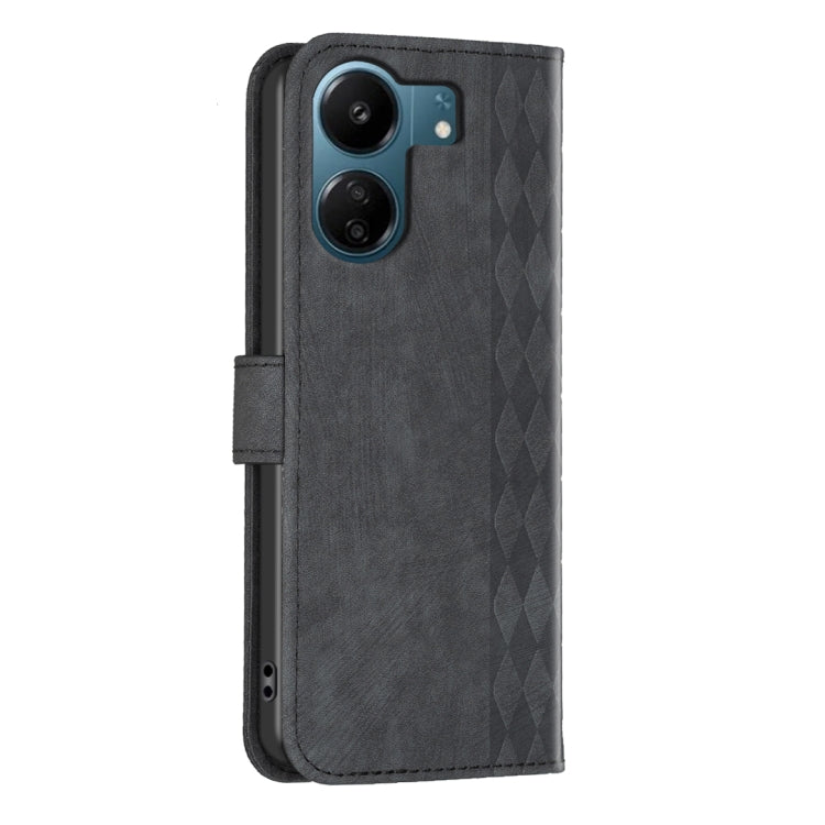 For Xiaomi Redmi 13C Plaid Embossed Leather Phone Case(Black)
