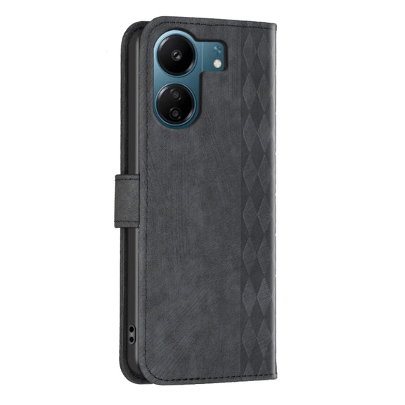 For Xiaomi Redmi 13C Plaid Embossed Leather Phone Case(Black)