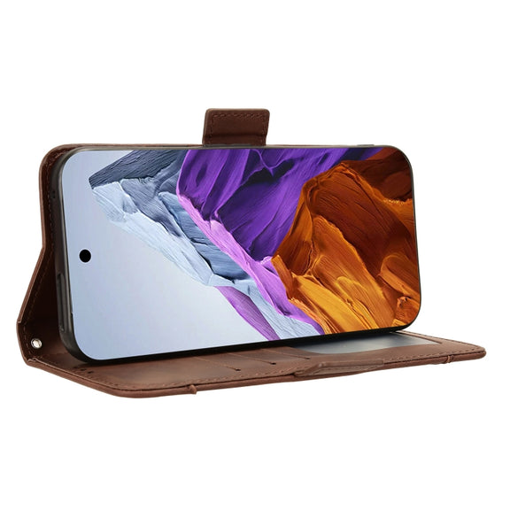 For Google Pixel 9 Pro Skin Feel Calf Texture Card Slots Leather Phone Case(Brown)