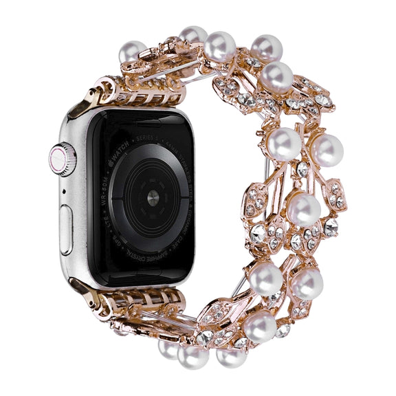 Four-leaf Bead Metal Watch Band For Apple Watch Series 10 46mm(Rose Gold)