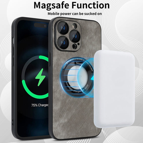 For iPhone 12 Skin Feel Leather MagSafe Magnetic Phone Case(Grey)