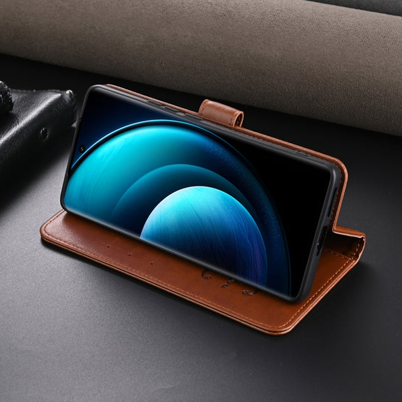 For vivo X100 5G AZNS Sheepskin Texture Flip Leather Phone Case(Brown)