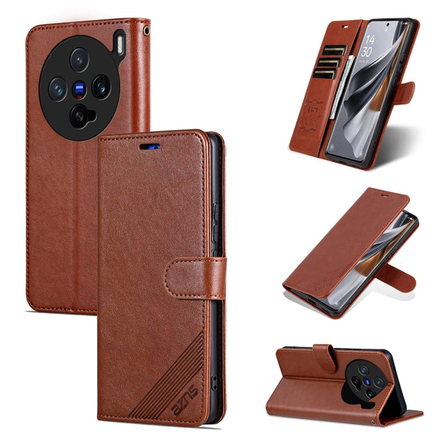 For vivo X200 Pro mini AZNS Sheepskin Texture Flip Leather Phone Case(Brown)
