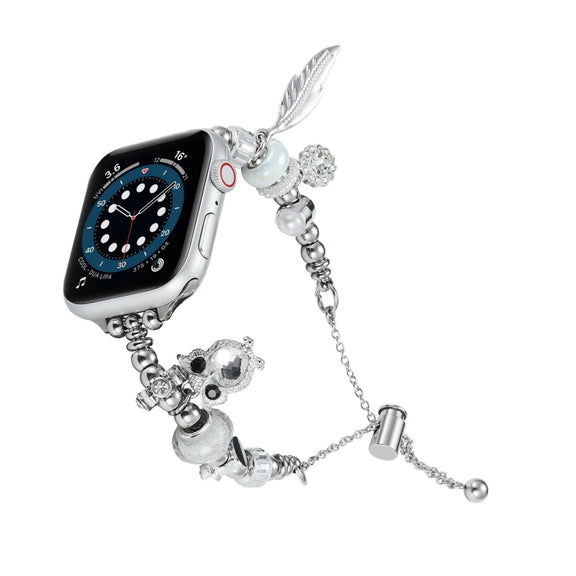 Bead Bracelet Metal Watch Band For Apple Watch SE 2023 44mm(Silver Owl)