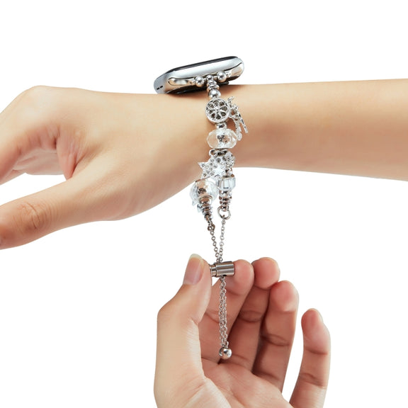 Bead Bracelet Metal Watch Band For Apple Watch SE 2023 44mm(Silver Star)