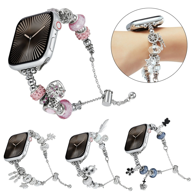 Bead Bracelet Metal Watch Band For Apple Watch 9 45mm(Silver Star)