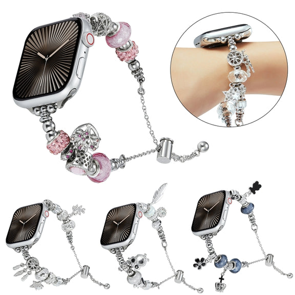 Bead Bracelet Metal Watch Band For Apple Watch 9 45mm(Silver Star)