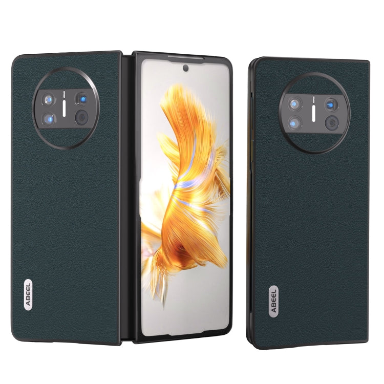 For Huawei Mate X3 ABEEL Genuine Leather Wave Black Edge Phone Case(Green)