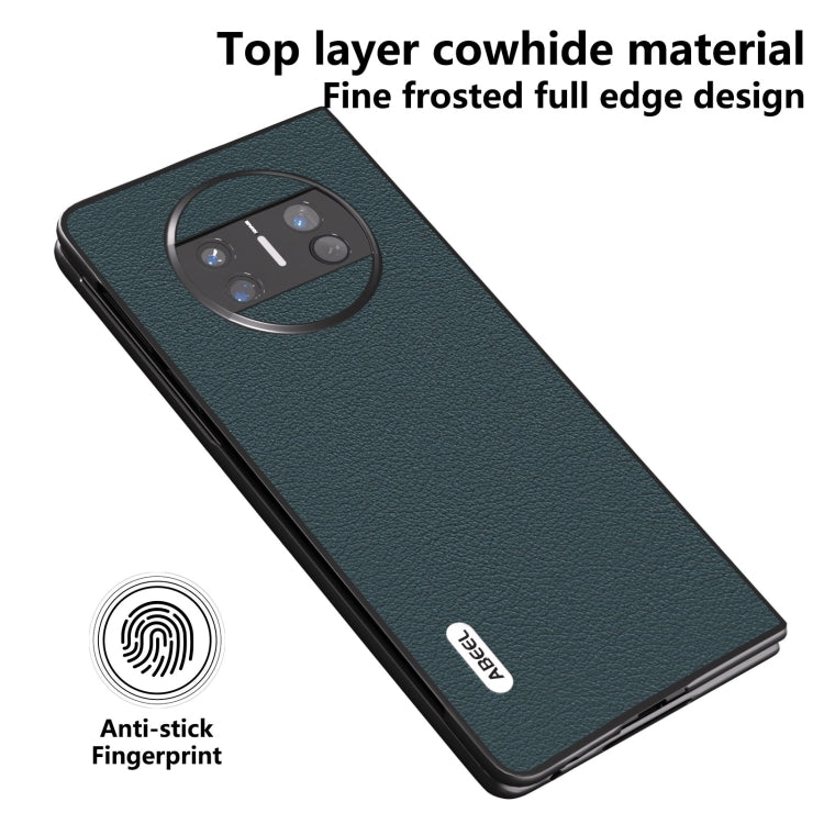 For Huawei Mate X3 ABEEL Genuine Leather Wave Black Edge Phone Case(Green)
