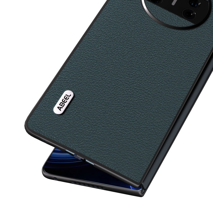 For Huawei Mate X3 ABEEL Genuine Leather Wave Black Edge Phone Case(Green)