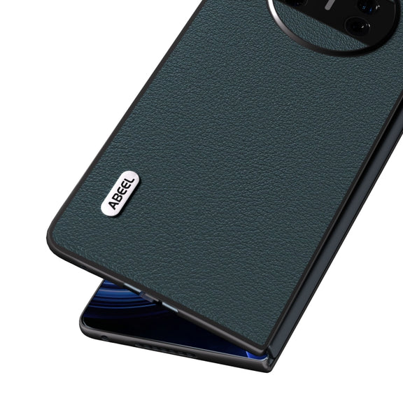 For Huawei Mate X3 ABEEL Genuine Leather Wave Black Edge Phone Case(Green)
