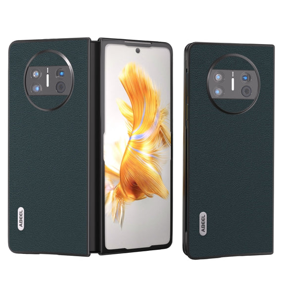 For Huawei Mate X3 ABEEL Genuine Leather Wave Black Edge Phone Case(Green)