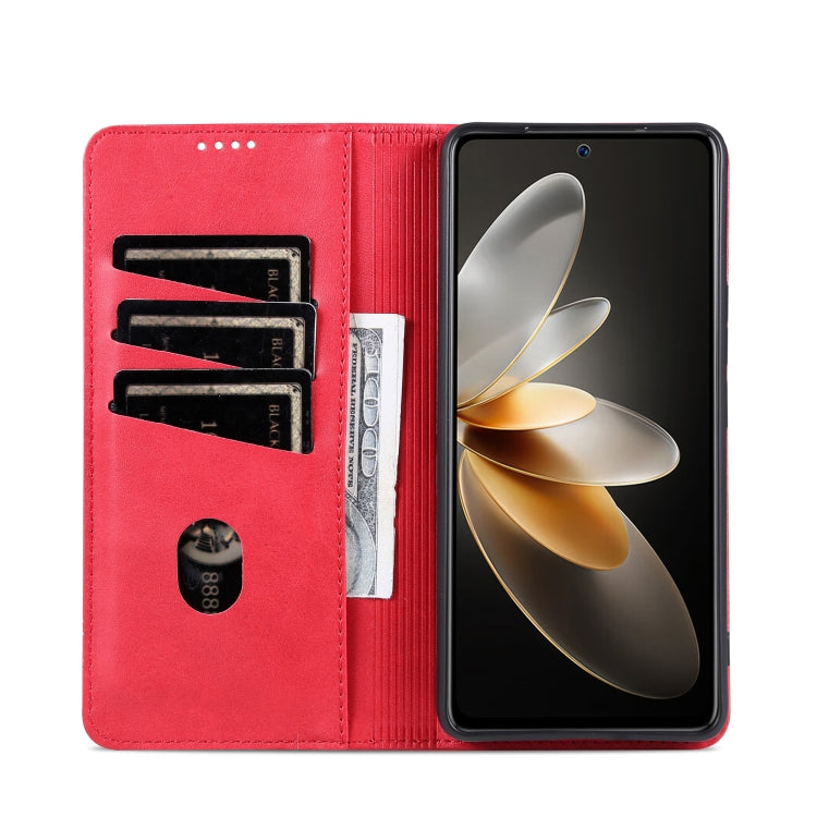 For Huawei Pura 70 Fine Hole AZNS Magnetic Calf Texture Flip Leather Phone Case(Red)