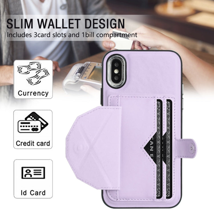 For iPhone X / XS Shockproof Leather Phone Case with Card Holder(Purple)