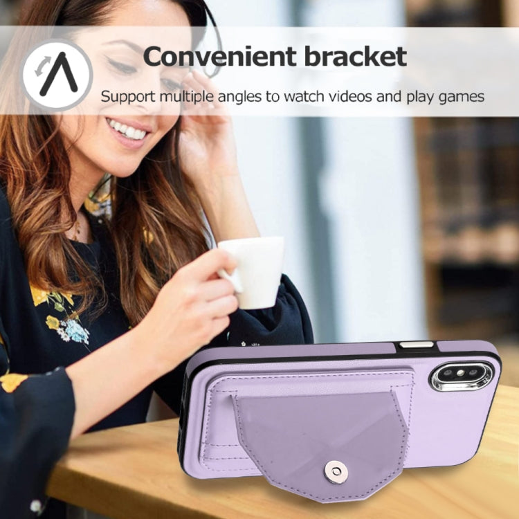 For iPhone X / XS Shockproof Leather Phone Case with Card Holder(Purple)