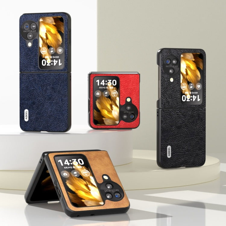 For OPPO Find N3 Flip ABEEL Retro Litchi Texture PU Phone Case(Brown)