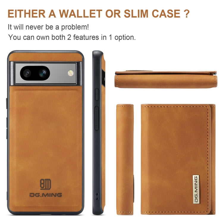For Google Pixel 7A DG.MING M1 Series 3-Fold Multi Card Wallet + Magnetic Phone Case(Brown)