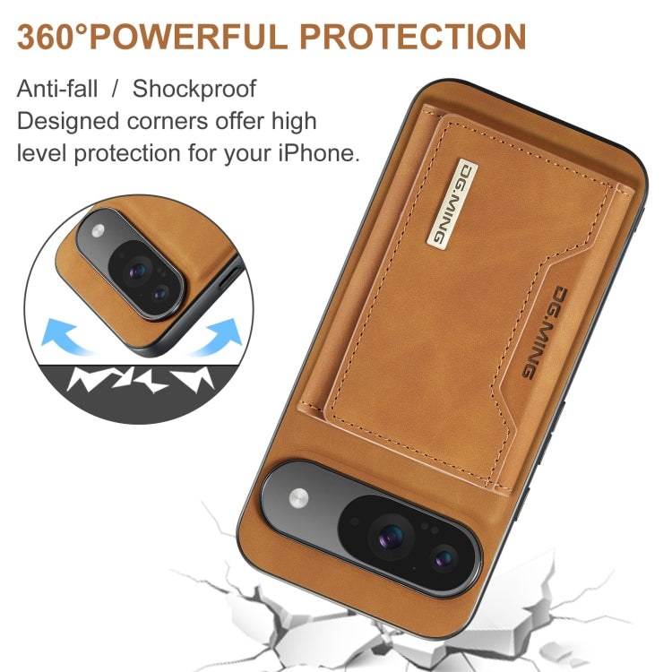 For Google Pixel 9 / 9 Pro DG.MING M2 Series 3-Fold Multi Card Bag + Magnetic Phone Case(Brown)
