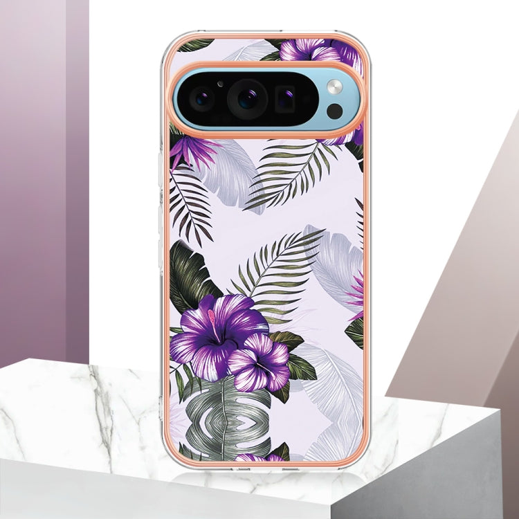 For Google Pixel 9 / 9 Pro Electroplating IMD TPU Phone Case(Purple Flower)