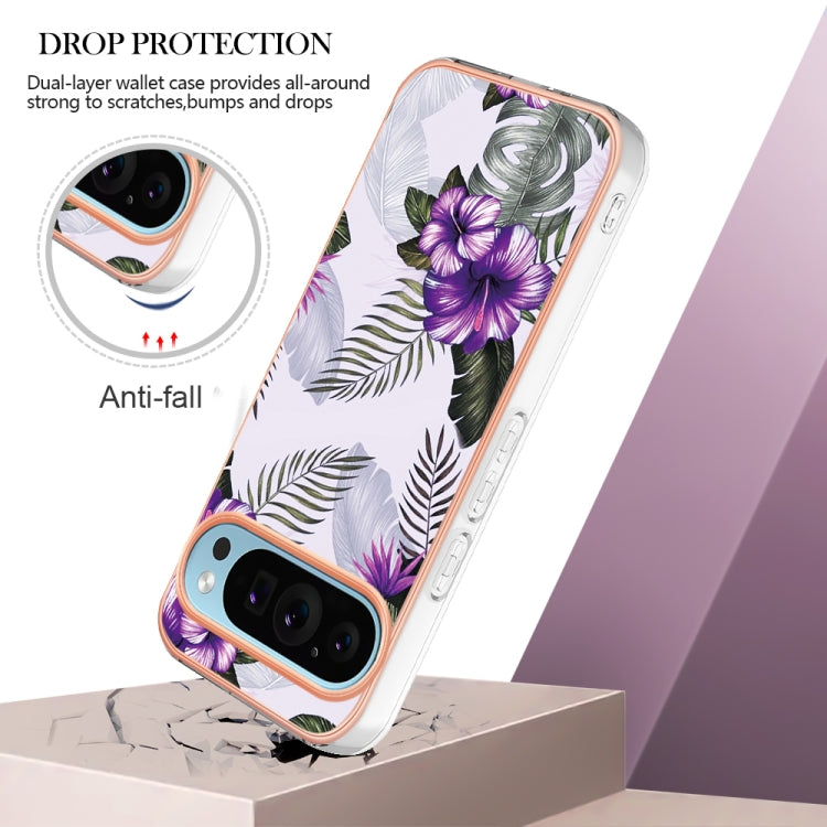 For Google Pixel 9 Pro XL Electroplating IMD TPU Phone Case(Purple Flower)