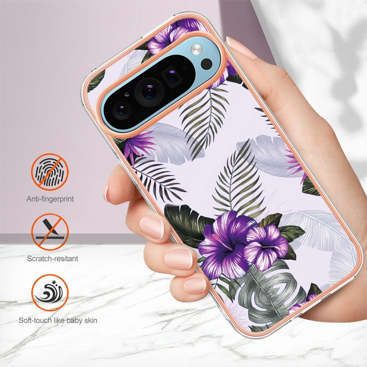 For Google Pixel 9 Pro XL Electroplating IMD TPU Phone Case(Purple Flower)