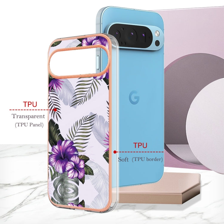 For Google Pixel 9 Pro XL Electroplating IMD TPU Phone Case(Purple Flower)