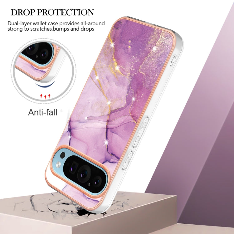 For Google Pixel 9 / 9 Pro Electroplating Marble Dual-side IMD Phone Case(Purple 001)