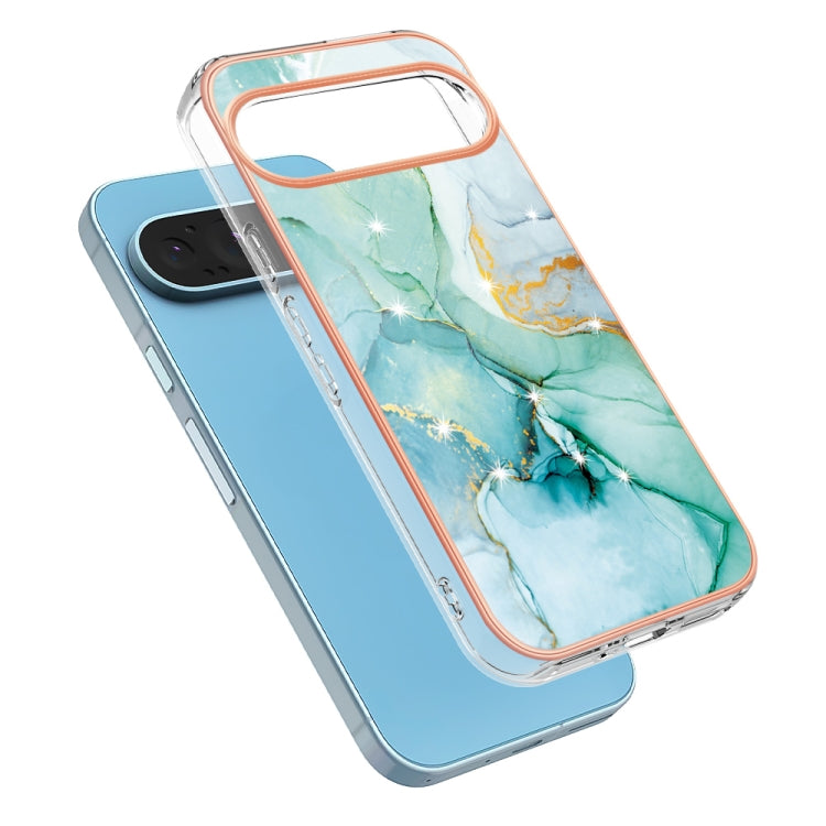 For Google Pixel 9 / 9 Pro Electroplating Marble Dual-side IMD Phone Case(Green 003)