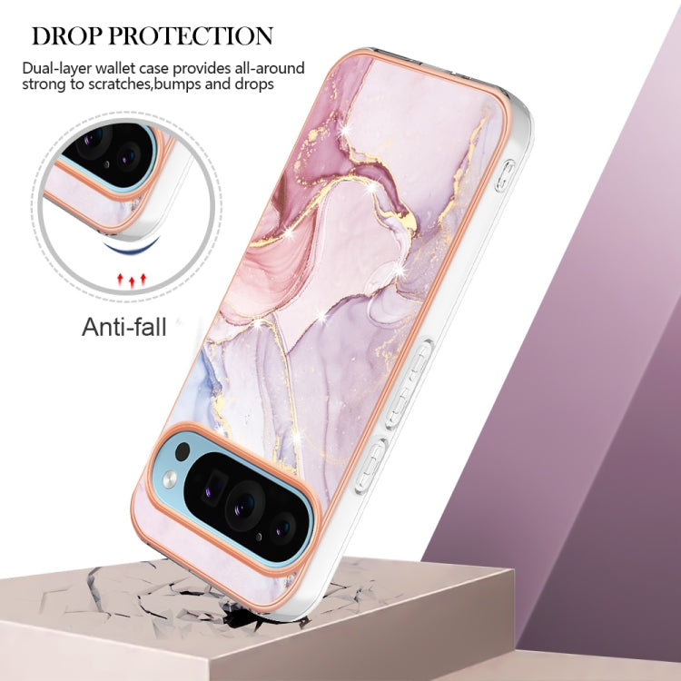 For Google Pixel 9 / 9 Pro Electroplating Marble Dual-side IMD Phone Case(Rose Gold 005)