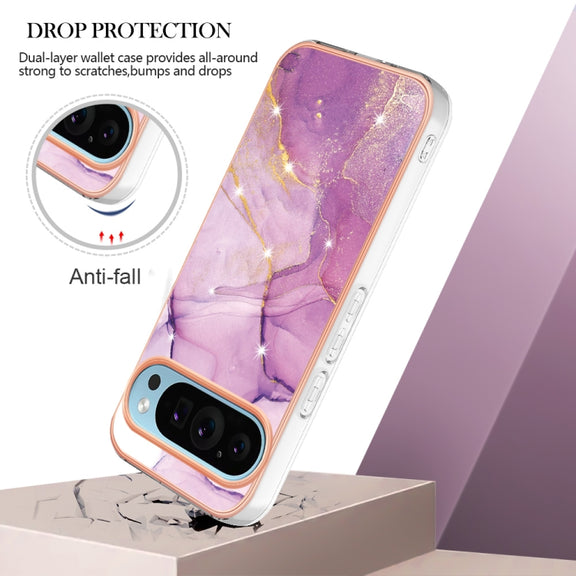 For Google Pixel 9 Pro XL Electroplating Marble Dual-side IMD Phone Case(Purple 001)