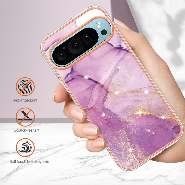For Google Pixel 9 Pro XL Electroplating Marble Dual-side IMD Phone Case(Purple 001)