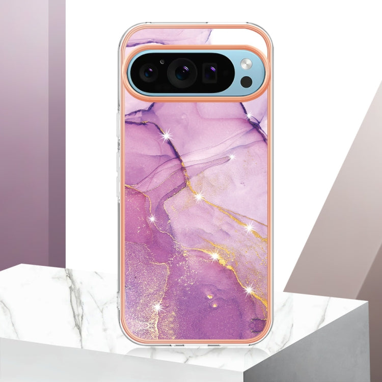 For Google Pixel 9 Pro XL Electroplating Marble Dual-side IMD Phone Case(Purple 001)