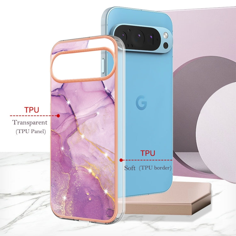 For Google Pixel 9 Pro XL Electroplating Marble Dual-side IMD Phone Case(Purple 001)