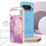For Google Pixel 9 Pro XL Electroplating Marble Dual-side IMD Phone Case(Purple 001)