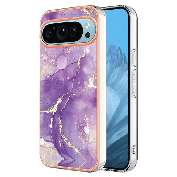 For Google Pixel 9 Pro XL Electroplating Marble Dual-side IMD Phone Case(Purple 002)