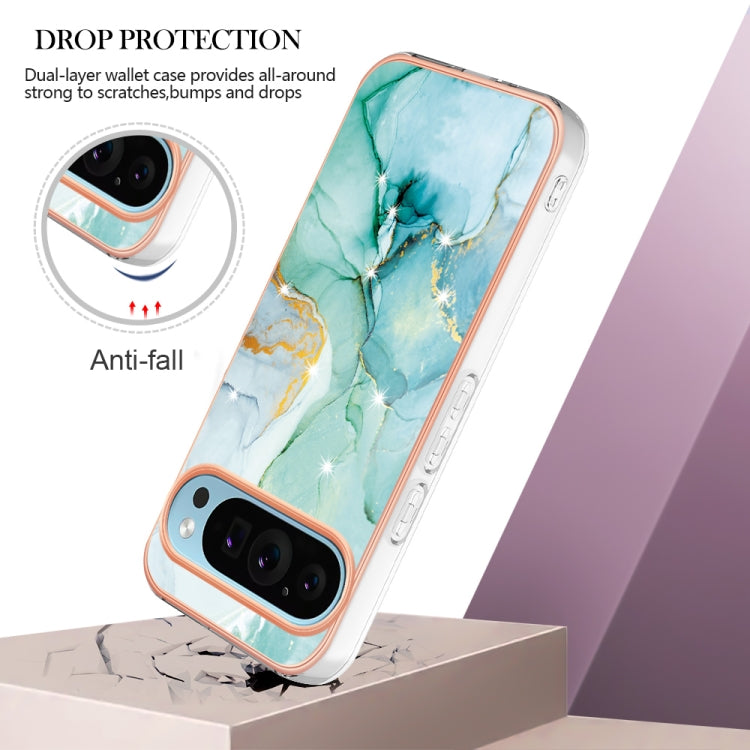 For Google Pixel 9 Pro XL Electroplating Marble Dual-side IMD Phone Case(Green 003)