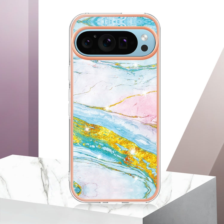 For Google Pixel 9 Pro XL Electroplating Marble Dual-side IMD Phone Case(Green 004)