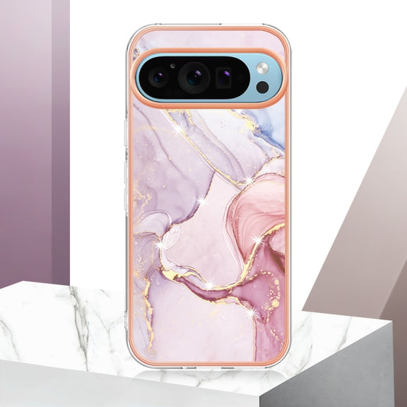 For Google Pixel 9 Pro XL Electroplating Marble Dual-side IMD Phone Case(Rose Gold 005)