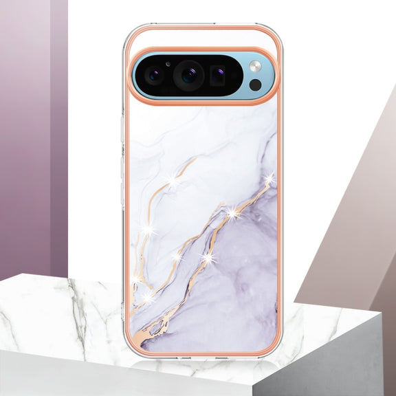 For Google Pixel 9 Pro XL Electroplating Marble Dual-side IMD Phone Case(White 006)