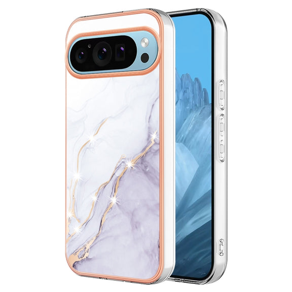 For Google Pixel 9 Pro XL Electroplating Marble Dual-side IMD Phone Case(White 006)