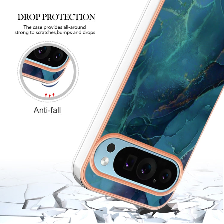 For Google Pixel 9 / 9 Pro Electroplating Marble Dual-side IMD Phone Case(Green 017)
