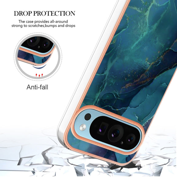 For Google Pixel 9 / 9 Pro Electroplating Marble Dual-side IMD Phone Case(Green 017)